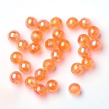 Eco-Friendly Transparent Acrylic Beads, Round, AB Color, Dark Orange, 6mm, Hole: 1.5mm, about 4000pcs/500g