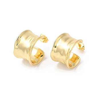 Rack Plating Brass Thick Round Stud Earrings, Half Hoop Earrings, Cadmium Free & Lead Free, Real 18K Gold Plated, 19x18.5x13.5mm