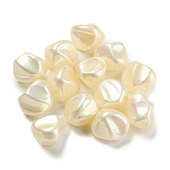 Spray Painted ABS Plastic Beads, Imitation Pearl, Nuggest, Dyed, AB Color Plated, Beige, 15x13~15x12~13mm, Hole: 2mm