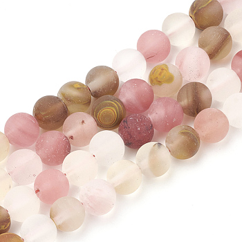 Tigerskin Glass Beads Strands, Frosted, Round, 8~8.5mm, Hole: 1mm, about 47pcs/strand, 15.5 inch