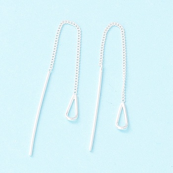 999 Fine Silver Long Chain Bar Dangle Stud Earrings, Teardrop Drop Earring Thread for Girl Women, Silver, 74mm, Pin: 0.8mm