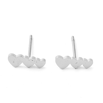 304 Stainless Steel Stud Earrings, Heart, Stainless Steel Color, 4x10.5mm