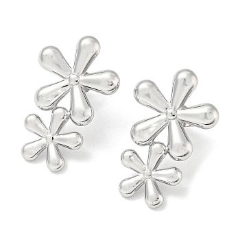 Non-Tarnish 304 Stainless Steel Stud Earrings, Flower, Stainless Steel Color, 27x17.5mm