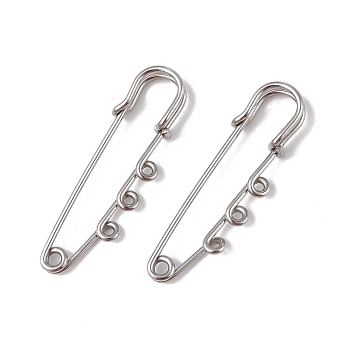 Tarnish Resistant 304 Stainless Steel Safety Pins Brooch Findings, Kilt Pins with Triple Loops for Lapel Pin Making, Stainless Steel Color, 51x16x7mm, Hole: 1.8mm, pin: 1.3mm