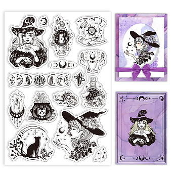 Custom PVC Plastic Clear Stamps, for DIY Scrapbooking, Photo Album Decorative, Cards Making, Witch, 160x110x3mm