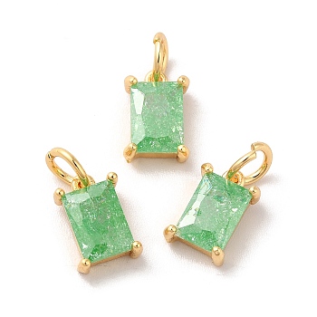 Real 18K Gold Plated Brass Micro Pave Cubic Zirconia Pendants, with Jump Rings, Rectangle, Light Green, 10x6x4mm, Hole: 3mm