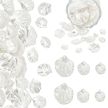 Elite 150Pcs 3 Style Pearlized Acrylic Imitation Pearl Pendants, Leaf Charms, White, 17~31x14~26.5x4~8mm, Hole: 1.5~1.6mm, 50pcs/style