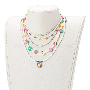 Beaded Necklaces & 304 Stainless Steel Satellite Chain Necklace Sets(NJEW-JN03459)-4