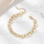 Brass Cable Chains Bracelets for Women, with 304 Stainless Steel Lobster Claw Clasps, Real 18K Gold Plated, 7-1/8 inch(18cm)(BJEW-JB12983)