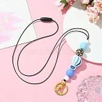 Silicone Beads Neck Strap Lanyard, with Zinc Alloy Swivel Lobster Claw Clasps and Rings, Colorful, 375mm(HJEW-YW00044-05)