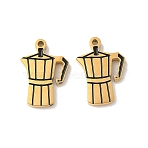 304 Stainless Steel Enamel Pendants, Coffeemaker, Ion Plating(IP), Real 18K Gold Plated, 15x11x2mm, Hole: 1.2mm(X-STAS-I351-02G)