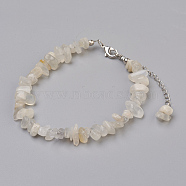 Natural White Moonstone Chip Beads Anklets, with Glass Seed Beads, with Brass and Stainless Steel Findings, 8-1/2 inch(21.5cm)(AJEW-AN00229-02)