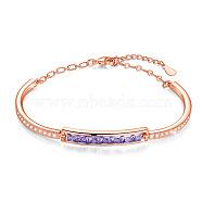SHEGRACE Brass Bangles, with Grade AAA Cubic Zirconia and Austrian Crystal, Rose Gold, 6 inch(15cm)(JB25E)