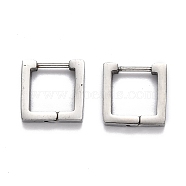 304 Stainless Steel Square Huggie Hoop Earrings, Stainless Steel Color, 12x12x3mm, Pin: 1mm(STAS-H156-09A-P)
