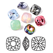 Faceted Square K9 Glass Pointed Back Rhinestone Cabochons, Grade A, Back Plated, Mixed Color, 8x8x4mm(RGLA-E007-8mm-M)