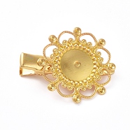 Hair Accessories Iron Alligator Hair Clip Findings, with Brass Filigree Flower Cabochon Bezel Settings, Long-Lasting Plated, Golden, Tray: 12mm, 34.5mm, Flower: 28mm(IFIN-L035-01G)