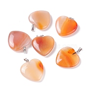 Natural Red Agate Pendants, with Platinum Tone Brass Findings, Heart, 27~28x24.5~26x6~8.5mm, Hole: 2.4x5.6mm(G-G956-B51-FF)