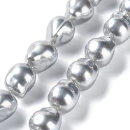 Electroplated Shell Pearl Beads Strands, Nuggets, Silver, 15x12~12.5x12~12.5mm, Hole: 1mm, about 27pcs/strand, 15.75~15.94 inch(40~40.5cm)(BSHE-G035-01B-01)