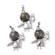 Natural Labradorite Pendants, with Platinum Tone Brass Findings, Angel, 37x32x8mm, Hole: 5x8mm(G-F573-A20)