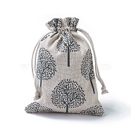 Burlap Packing Pouches, Drawstring Bags, Rectangle with Tree of Life Pattern, Colorful, 17.7~18x13.1~13.3cm(ABAG-I001-13x18-16)