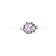 Alloy Enamel Links Connectors, with Crystal Rhinestones, Flat Round with Letter, Silver Color Plated, Letter.T, 22x16x2mm, Hole: 1.8mm(ENAM-TAC0003-01S-02T)