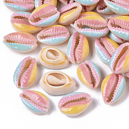 Printed Natural Cowrie Shell Beads, No Hole/Undrilled, Rainbow Style, Colorful, 18~21x12~15x7mm(SSHEL-R047-01-A10)