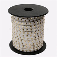 Golden Aluminum Studded Faux Suede Cord, Faux Suede Lace, White, 5x2mm, about 20yards/roll(LW-D004-03)