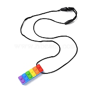 Rainbow Building Blocks Food Grade  Silicone Pendant Molar Stick Nursing Necklaces, Chewing Beads For Teethers, Colorful, 465~880x1.5mm, Pendants: 59.5x19.5x12.5mm(SIL-Z004-02C)