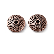 Tibetan Style Alloy Beads, Cadmium Free & Lead Free, Flat Round, Red Copper, 11x4mm, Hole: 1.2mm(FIND-Q094-25R)