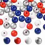 160 Pcs 4 Colors 4 July American Independence Day Painted Natural Wood Round Beads, Loose Beads for Jewelry Making and Home Decor, with Waterproof Vacuum Packing, Blue & Red & White & Silver, 16mm, Hole: 4mm, 40pcs/Color(WOOD-LS0001-01B)