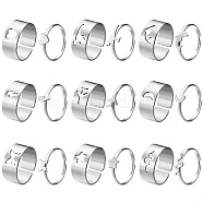 18Pcs 18 Style Heart & Dinosaur & Dolphin & Plane & Moon & Butterfly & Star Alloy Cuff Rings Set, Couples Matching Best Friend Promise Rings for Friends Lovers, Platinum, US Size 6 1/2(16.9mm)(JR854A)