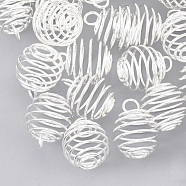 Iron Wire Pendants, Spiral Bead Cage Pendants, Round, Silver Color Plated, 24x19.5mm, Hole: 4.5mm(IFIN-Q125-02B-S)
