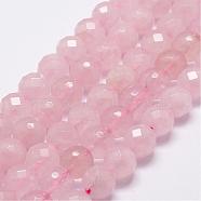 Natural Rose Quartz Beads Strands, Faceted, Round, 6mm, Hole: 1mm, about 61pcs/strand, 14.9 inch~15.1 inch(G-D840-21-6mm)