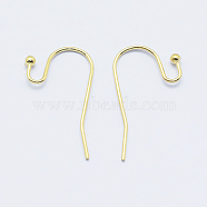 Long-Lasting Plated Brass Earring Hooks, Ear Wire, Nickel Free, Real 18K Gold Plated, 21x2mm, 19 Gauge, Pin: 0.9mm(KK-K204-136G-NF)