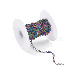 Vacuum Plating 304 Stainless Steel Rolo Chains, Belcher Chain, Soldered, with Spool, Rainbow Color, 3x0.6mm, 5m/roll(STAS-TA0001-39)