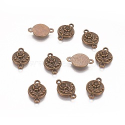 Alloy Pendants, Lead Free and Cadmium Free, Flat Round with Flower, Antique Bronze, 17x11x2mm, Hole: 1.5mm(X-EA11003Y-AB)