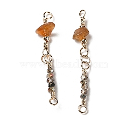 Natural Carnelian & Glass Connector Charms, with Brass Findings, Real 18K Gold Plated, Rondelle, 35~38x5.5~8x3~6mm, Hole: 1.6mm(KK-P242-28G)