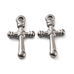 201 Stainless Steel Pendants, Cross Charm, Stainless Steel Color, 22.5x13x3mm, Hole: 2mm(STAS-Z057-18B)