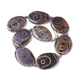 Natural Agate Tibetan Style 2-Eye dZi Beads Strands, Dyed & Heated, Oval, Coconut Brown, 38~40x28~30x6~8mm, Hole: 3mm, about 8pcs/strand, 14.5 inch(TDZI-K001-05E)