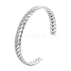 Stainless Steel Cuff Bangles for Women, Wheat, Stainless Steel Color, 2-5/8 inch(6.6cm)(PW-WG11116-02)