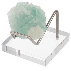 Square Clear Acrylic Base Stainless Steel Arm Mineral Specimens Display Easel Stands, for Gemstones, Agates, Rocks Displays Holder, Platinum, 5x5x4.1cm(ODIS-WH0043-27P)