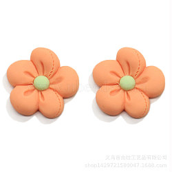 Resin Frosted Cabochons, DIY for Earrings & Bobby pin Accessories, Flower, Orange, 24x6mm(CRES-TAC0003-01D)