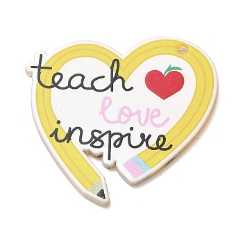 Teachers' Day Double-sided Printed Acrylic Pendants, Heart, 35x39x2mm, Hole: 1.8mm