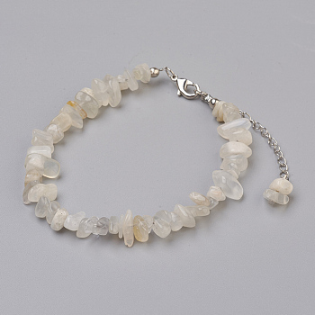 Natural White Moonstone Chip Beads Anklets, with Glass Seed Beads, with Brass and Stainless Steel Findings, 8-1/2 inch(21.5cm)