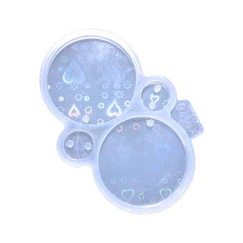 Laser Effect Flat Round Pendant & Connector Charm Food Grade Silicone Pendant Molds, Resin Casting Molds, for UV Resin, Epoxy Resin Craft Making, Heart Pattern, 67x100x6mm