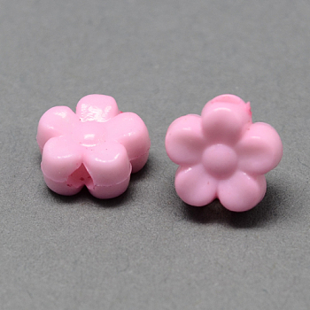 Solid Color Acrylic Beads, Flower, Pink, 8.5x9x4mm, Hole: 2mm, about 2686pcs/500g