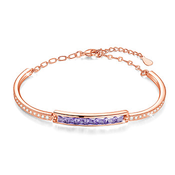SHEGRACE Brass Bangles, with Grade AAA Cubic Zirconia and Austrian Crystal, Rose Gold, 6 inch(15cm)