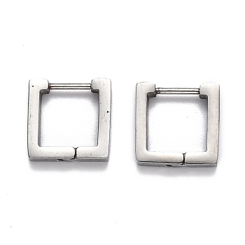 304 Stainless Steel Square Huggie Hoop Earrings, Stainless Steel Color, 12x12x3mm, Pin: 1mm