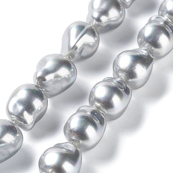 Electroplated Shell Pearl Beads Strands, Nuggets, Silver, 15x12~12.5x12~12.5mm, Hole: 1mm, about 27pcs/strand, 15.75~15.94 inch(40~40.5cm)