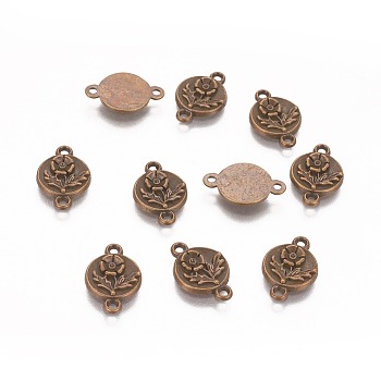 Alloy Pendants, Lead Free and Cadmium Free, Flat Round with Flower, Antique Bronze, 17x11x2mm, Hole: 1.5mm